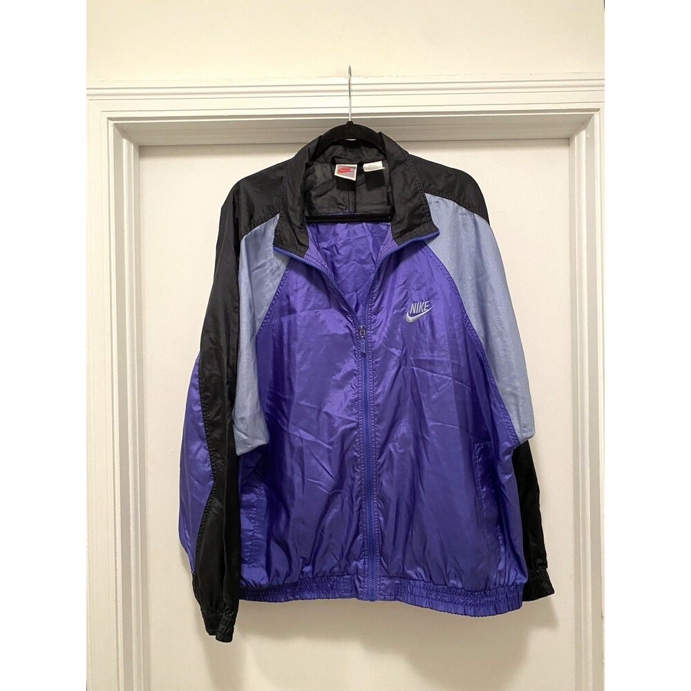 Vintage 90s Nike Purple Black Full Windbreaker XL Color block Nylon Jacket